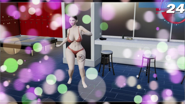 Virtual fantasy studio: Velká prsa a zadek 3D sexy dívka s barevným tetováním se...