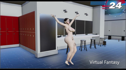 Virtual fantasy studio: Naga gorąca dziewczyna 3D z dużymi cyckami i łupem i owłosionymi paskami...