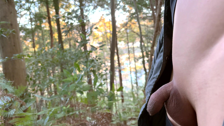 hueikun: Vorhautjunge, der im wald blank zieht und pinkelt