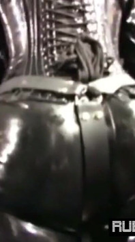 Caged and gagged Rubber Sissy get fucked