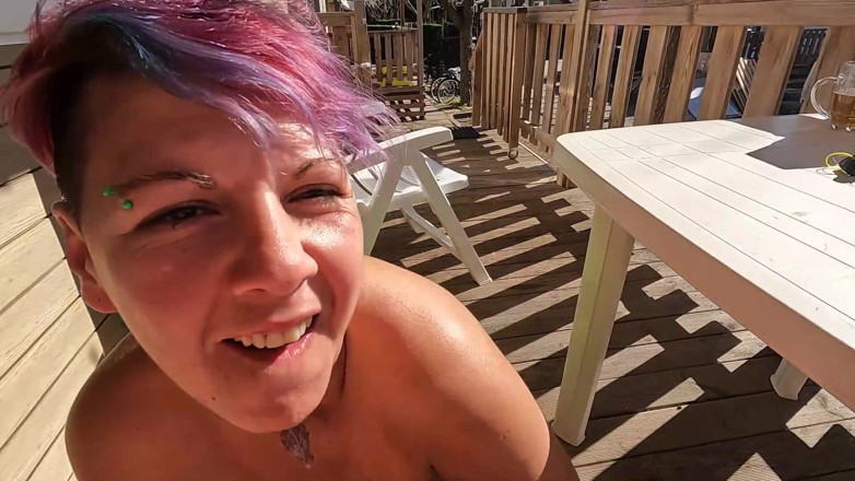 bekycarril: Outdoor Blowjob in a Camping on the Terrace While Sipping