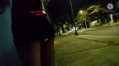 Sissy Crossdresser Walking Outside with a Vibrator Inside Her Ass and a Micro Chastity Cage