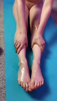 Doing Yoga Stretching with My Body Oiled!