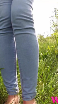 Diana Pee on Grass in the Forest and Then She Dress Pulling up Her Tight Jeans