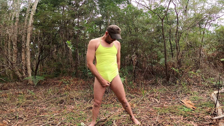 Madaussiehere: Yellow One-piece Swimsuit Fun Outdoors Un Edited