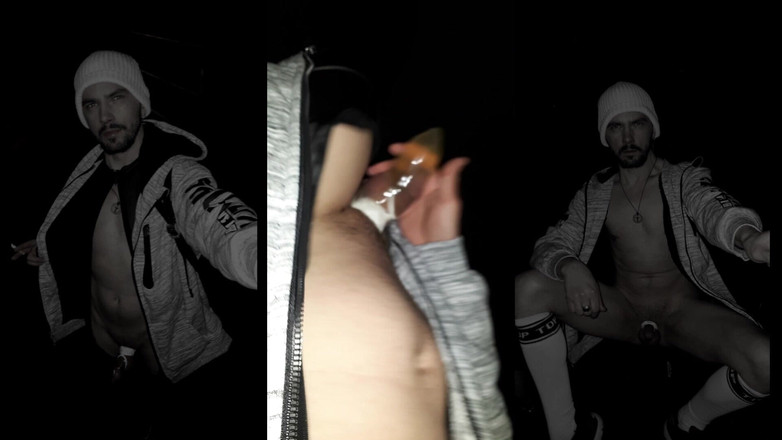 kinkygaynudist: Zimowa wycieczka z gumą nasączoną sikanie na moim kutasie