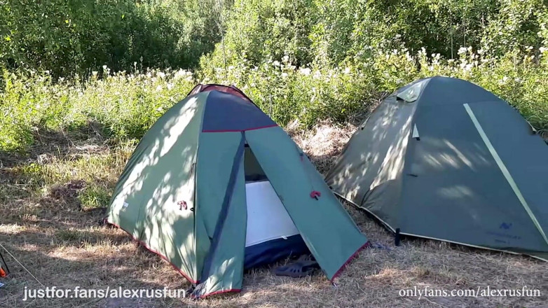AlexRusFun: Teen jerking off his big cock in a tent in...