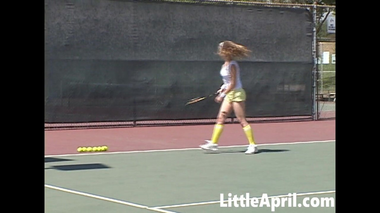 Little April: Sexy Teen Girl Little April Playing Tennis