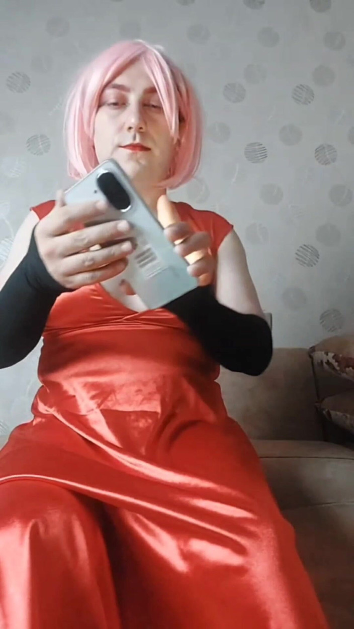 Kitty_Cross: Red Long Dressed Pretty White Femboy