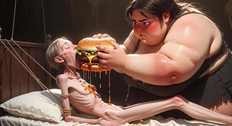YOUR BEST FANTASY: Son derece sıska kız büyük iri güzel kadın tarafından besleniyor -...