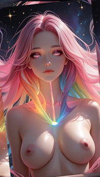 彩虹宇宙美与发光的粉红色眼睛幻想肖像 ai 艺术幻灯片