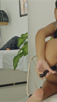 Asian MILF Masturbates by the Glass Dildo