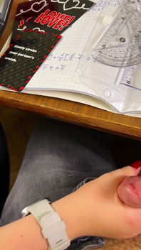 High Schoolgirl Stroking Him off in Math Class Under the Table. at College