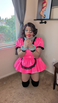 Sissy Maid Playing with Herself with Bondage, Huge Dildos, and Chastity