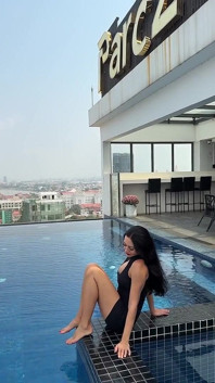 Mini Dress, Bare Legs, Roof Top Pool