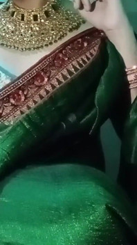 Indian Gay Crossdresser Gaurisissy Pressing His Boobs so Hard and Enjoying in Green Saree