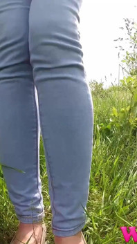 Diana Pee on Grass in the Forest and Then She Dress Pulling up Her Tight Jeans