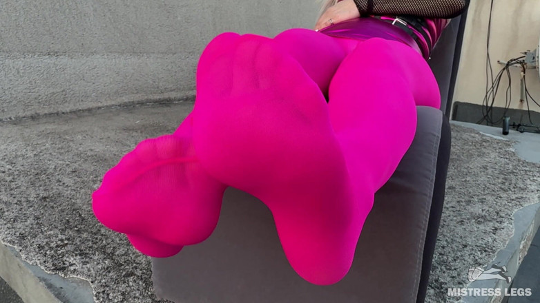 Mistress Legs: Pink Nylon Tease on the Rooftop at Sunset - Feet and...