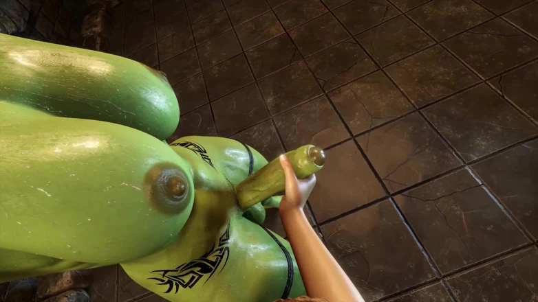 FutaPornoWorkshop: Futanari Orc BDSM 深喉口交。