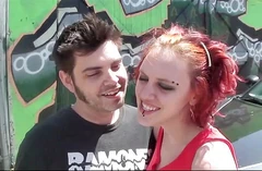 Pierced redhead banged and sprayed in the mouth