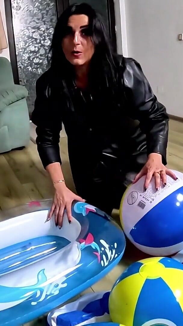 MilfyCalla: Inflatable Humiliation in Leather. Beach Ball Popping, Deepthroat, Doggy and...