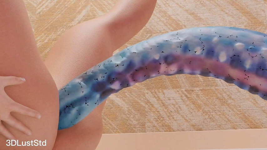 Long Alien Octopus Dildo Machine Inside Lesbian Anus (3DLustStd)