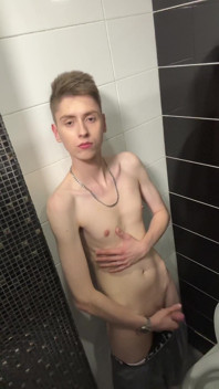 Handsome Guy Asta Boy Jerks off and Cums in a Public Toilet