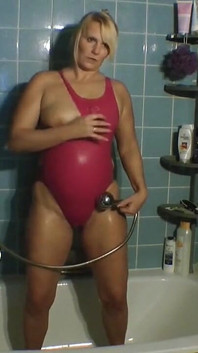 With Pink Swimsuit in the Shower