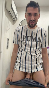 Hot Stepdaddy Wanking off in Public Bathroom