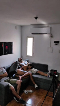 Fucking My Best Friend's Wife on the Couch While He Watches TV