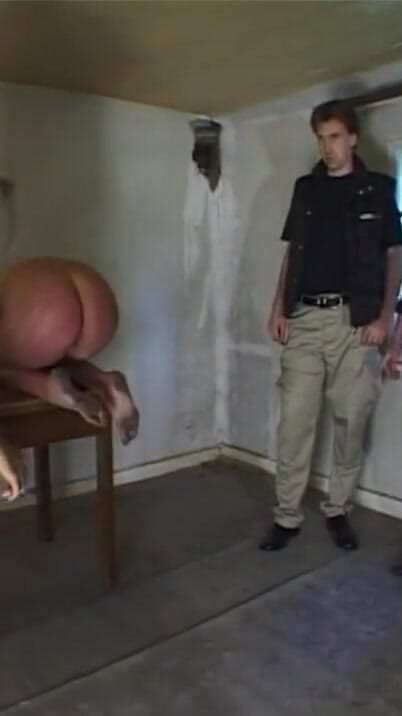 Blonde girl humiliating kneeling chaining