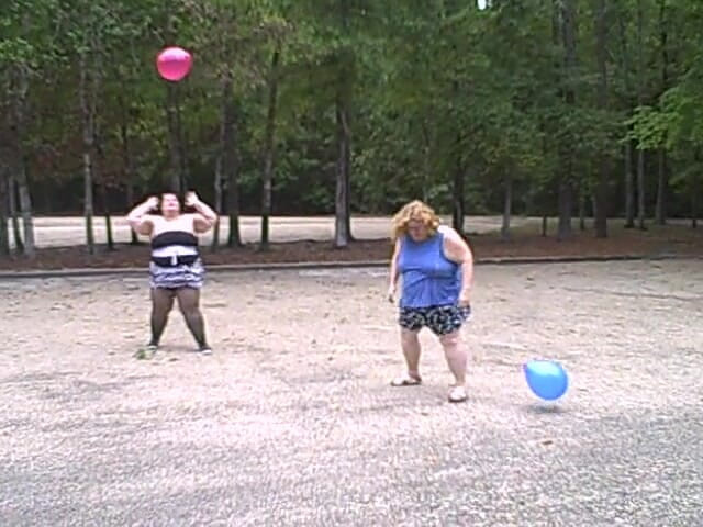 BBW nurse Vicki adventures with friends: BBW gals play volley ball with balloons