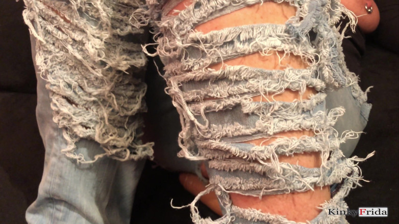 Dominatrix Frida: KinkyFrida in jeans is playing with her pierced and tattooed...