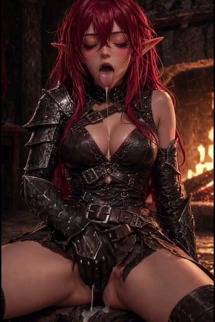 Wertstofsamler: Anime 3D, une rousse se masturbe près du feu, sur une...