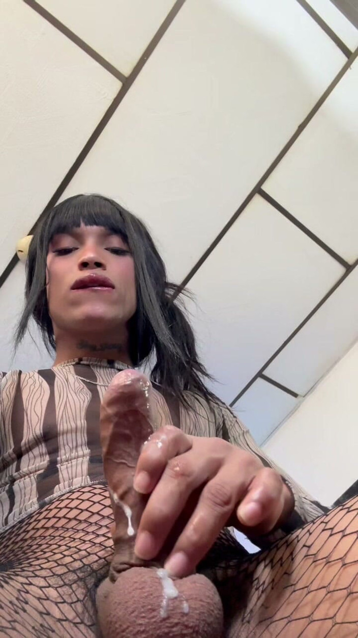 Valera Toro: Brunette Trans Gets a Hard Cock Massage and Explodes Milk