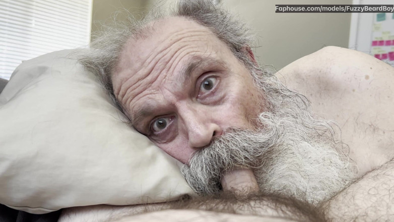 FuzzyBeardBoy: Old Bearded Cocksucker Takes Huge Load Straight Down His Gullet