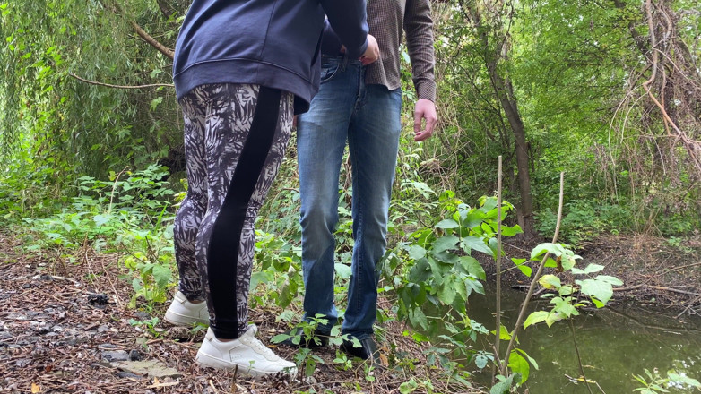OurFetishLife: MILF in leggings helps a stranger pee by the lake