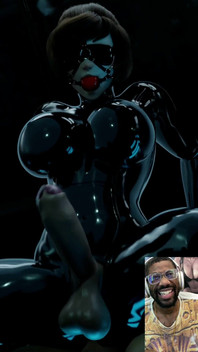 Mei Is a Tasty Sexy Futa Cock Pre-cumming BDSM Latex Ball Gag Blindfold Wearing Queen
