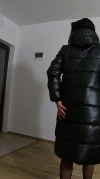 Cum Play on My New Long Black Shiny and Puffy Jacket 184