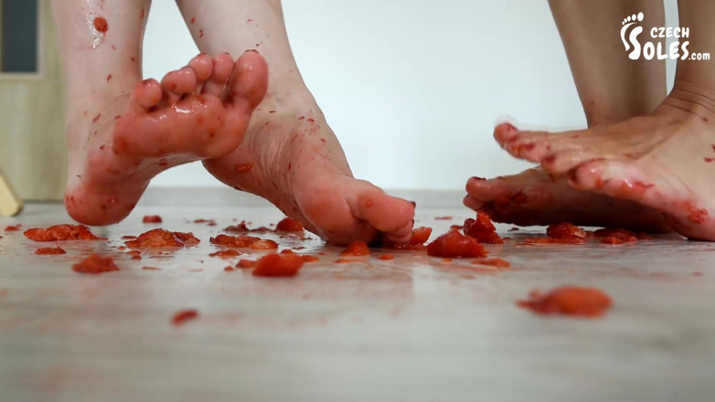 Czech Soles - foot fetish content: Two sexy foot girls crushing strawberries under their soles