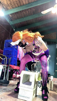 Sexy Shemale in Violet Lingerie Inserting Bottle in His Ass