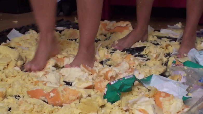 Foot Girls: Sluts Trampling Food in the Living Room