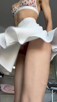 Slow Motion Skirt Twists Red Panties Sheer Bra