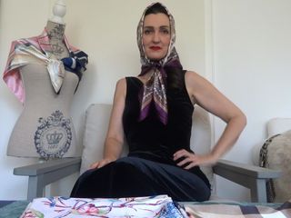 Lady Victoria Valente: 在缎面围巾配件工作室：5条新围巾作为头巾和脖子围巾，第1部分