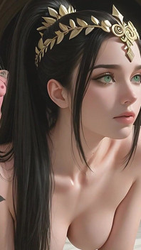 Elegant Nude Woman with Rose Quartz Glow in Mountain Monastery