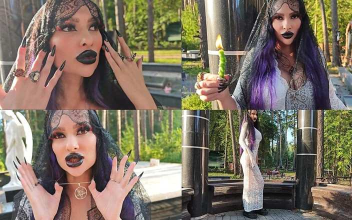 Princess18_: Une Sorcière Gothique Erre Dans Le Cimetière, Réalise Des Rituels...