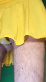 Tiny Yellow Plaid Thong Under Yellow Skirt