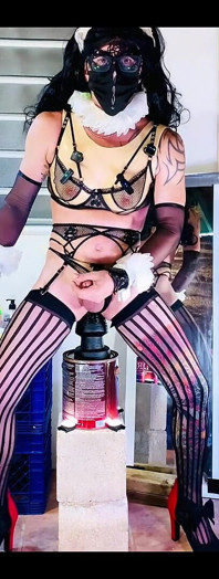 Femboy Sexy Lingerie Riding Big Black Dildo