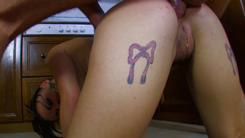 Real Home Made: Lustful brunette ass fucked in the kitchen