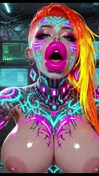 Cyberpunk-style frauen hüpfen möpse, ai animation